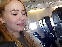 Pretty Face In Public Airplane Handjob And Blowjob